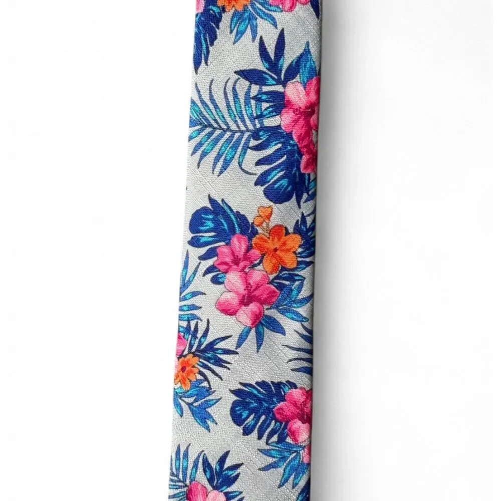 Wembley Gray and Multicolored Tropical Floral Necktie - Size Standard Youth/XL